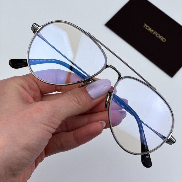 Tom Ford Men BRAND NEW Eyeglasses Gunmetal Clear Blue Light Block Round FT5800 - Picture 3 of 10